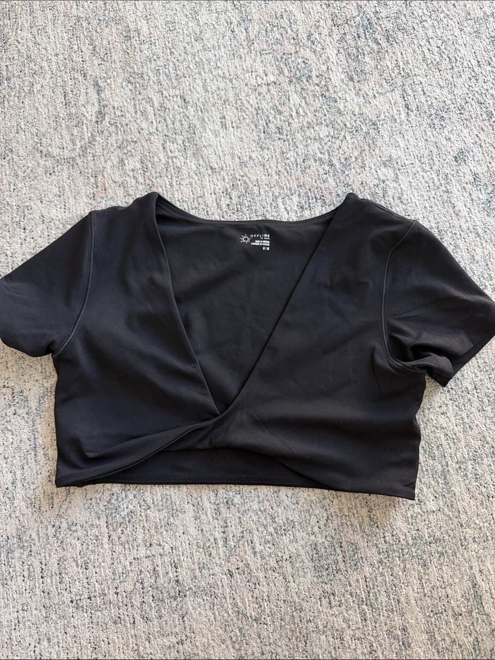 Aerie Black Cropped Twist-Front Top